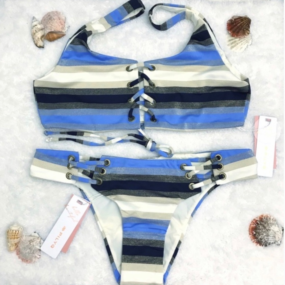 NWT PilyQ Cancun lace up bikini SET